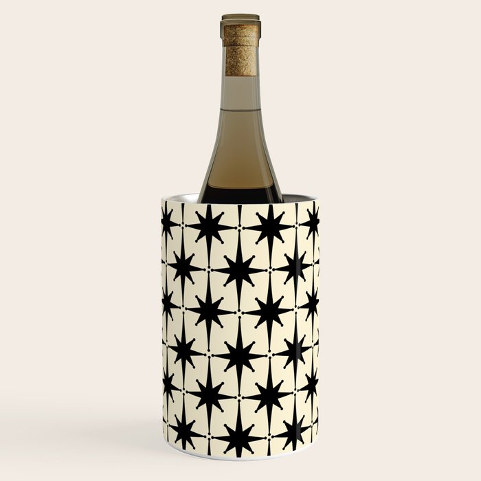 Atomic Age Starbursts - Midcentury Modern Pattern in Black and Retro Cream Wine Chiller Gallery Image 3