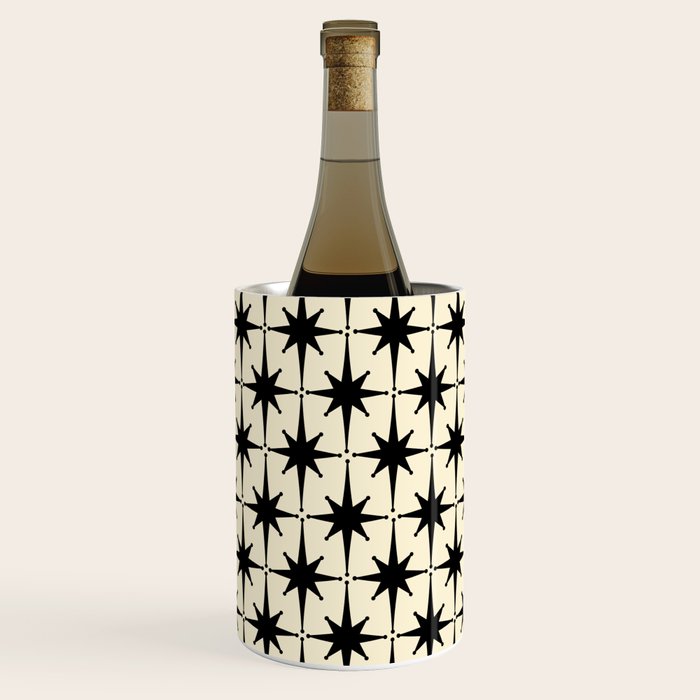 Atomic Age Starbursts - Midcentury Modern Pattern in Black and Retro Cream Wine Chiller Gallery Image 1