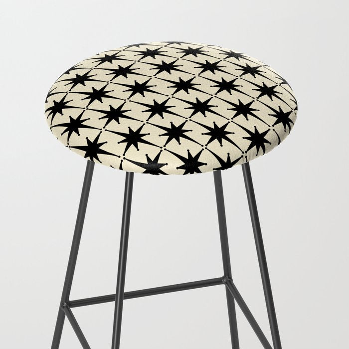 Atomic Age Starbursts - Midcentury Modern Pattern in Black and Retro Cream Stool Gallery Image 2
