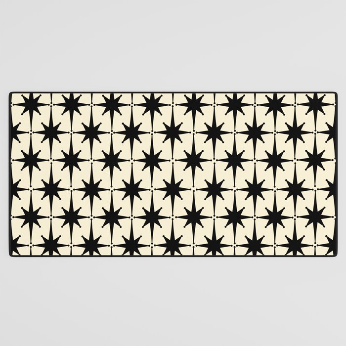 Atomic Age Starbursts - Midcentury Modern Pattern in Black and Retro Cream Desk Mat Gallery Image 3