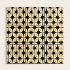 Atomic Age Starbursts - Midcentury Modern Pattern in Black and Retro Cream Wood Wall Art Gallery Image 1