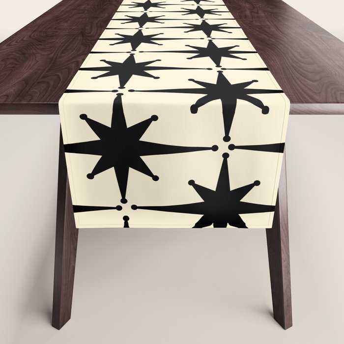 Atomic Age Starbursts - Midcentury Modern Pattern in Black and Retro Cream Table Runner Gallery Image 1
