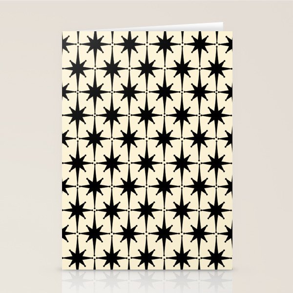 Atomic Age Starbursts - Midcentury Modern Pattern in Black and Retro Cream Stationery Card Gallery Image 1