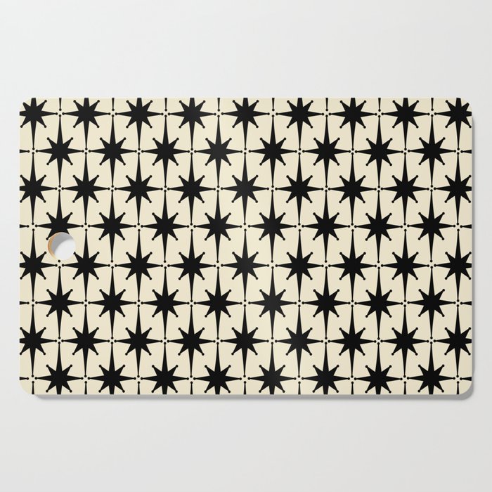 Atomic Age Starbursts - Midcentury Modern Pattern in Black and Retro Cream Cutting Board Gallery Image 1