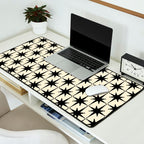 Atomic Age Starbursts - Midcentury Modern Pattern in Black and Retro Cream Desk Mat Gallery Image 2