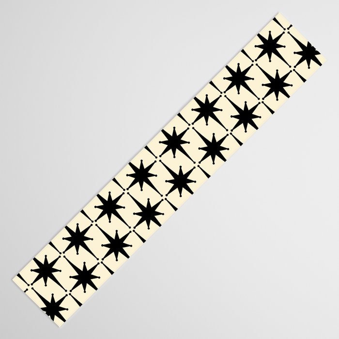 Atomic Age Starbursts - Midcentury Modern Pattern in Black and Retro Cream Table Runner Gallery Image 3