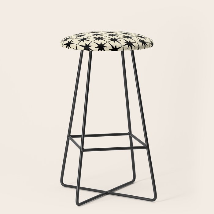 Atomic Age Starbursts - Midcentury Modern Pattern in Black and Retro Cream Stool Gallery Image 1