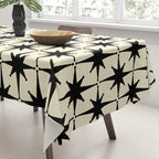 Atomic Age Starbursts - Midcentury Modern Pattern in Black and Retro Cream Tablecloth Gallery Image 3