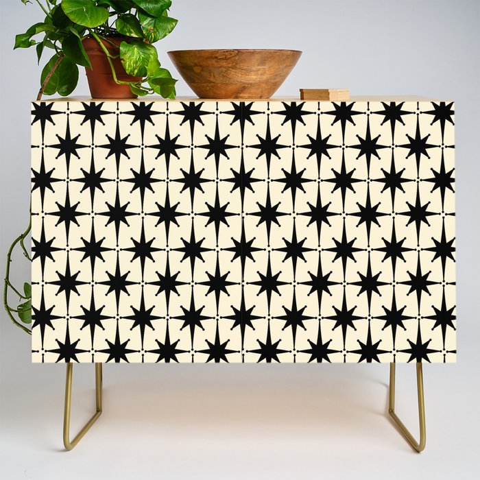 Atomic Age Starbursts - Midcentury Modern Pattern in Black and Retro Cream Credenza Gallery Image 1