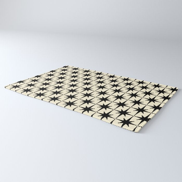 Atomic Age Starbursts - Midcentury Modern Pattern in Black and Retro Cream Rug Gallery Image 3