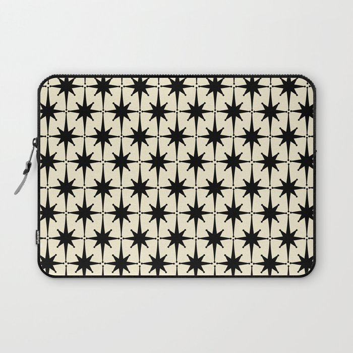 Atomic Age Starbursts - Midcentury Modern Pattern in Black and Retro Cream Laptop Sleeve Gallery Image 1