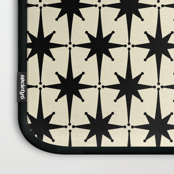 Atomic Age Starbursts - Midcentury Modern Pattern in Black and Retro Cream Laptop Sleeve Gallery Image 3