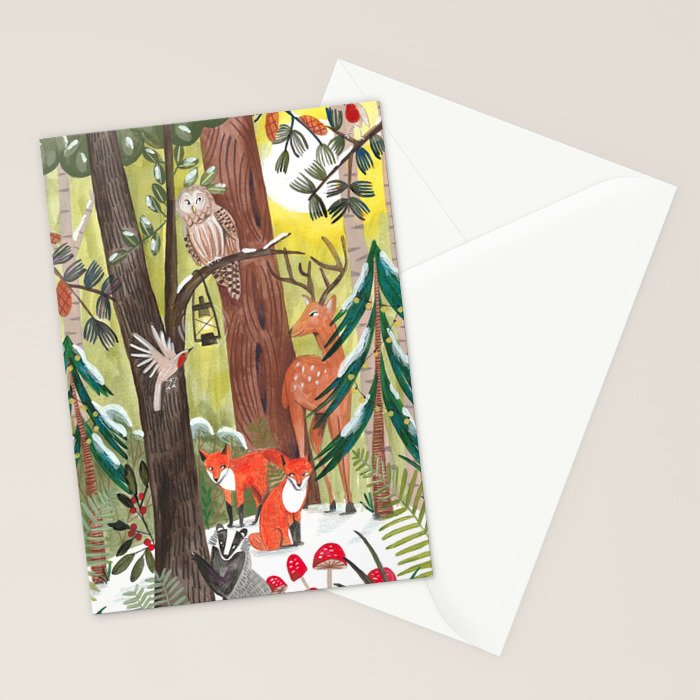 Enchanted forest & woodland animals in the snow Stationery Card Gallery Image 2