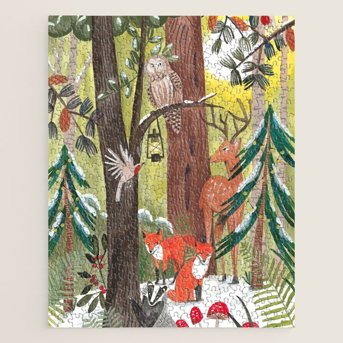 Enchanted forest & woodland animals in the snow Jigsaw Puzzle Gallery Image 1