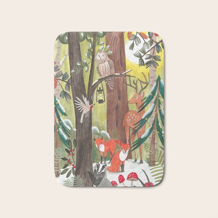 Enchanted forest & woodland animals in the snow Bath Mat Gallery Image 1
