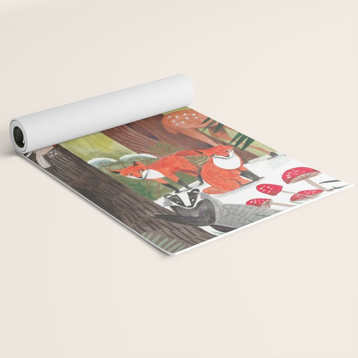 Enchanted forest & woodland animals in the snow Yoga Mat Gallery Image 2
