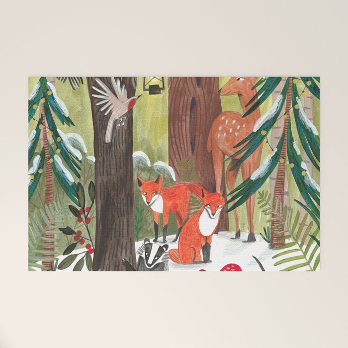 Enchanted forest & woodland animals in the snow Welcome Mat Gallery Image 1