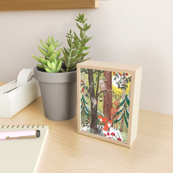Enchanted forest & woodland animals in the snow Mini Art Print Gallery Image 2