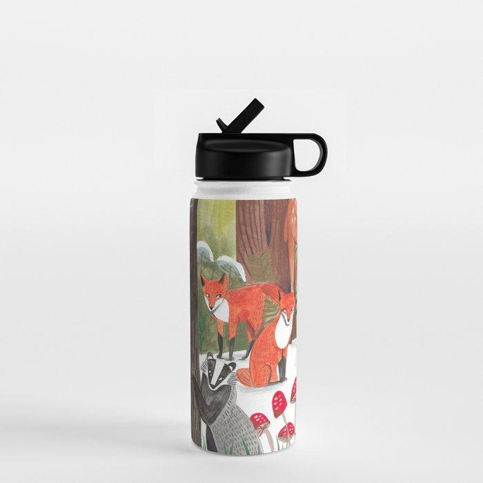 Enchanted forest & woodland animals in the snow Water Bottle Gallery Image 1