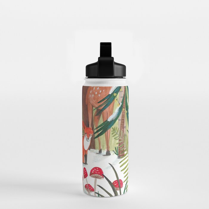 Enchanted forest & woodland animals in the snow Water Bottle Gallery Image 2