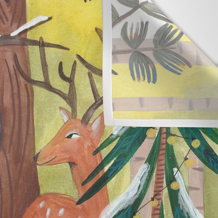 Enchanted forest & woodland animals in the snow Wall Tapestry Gallery Image 3