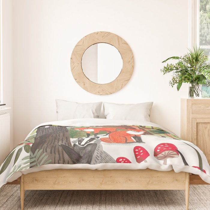 Enchanted forest & woodland animals in the snow Duvet Cover Gallery Image 3