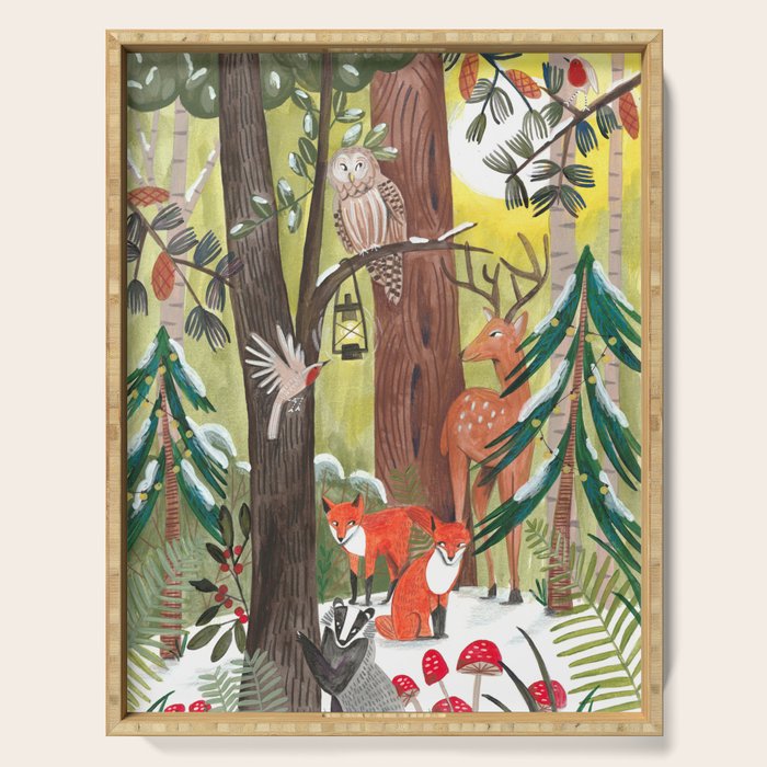 Enchanted forest & woodland animals in the snow Serving Tray Gallery Image 1