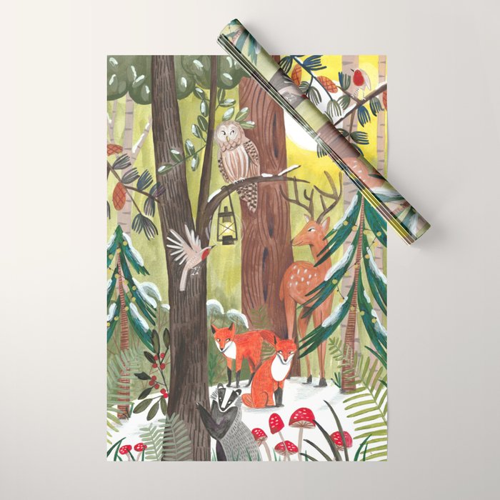 Enchanted forest & woodland animals in the snow Wrapping Paper Gallery Image 1
