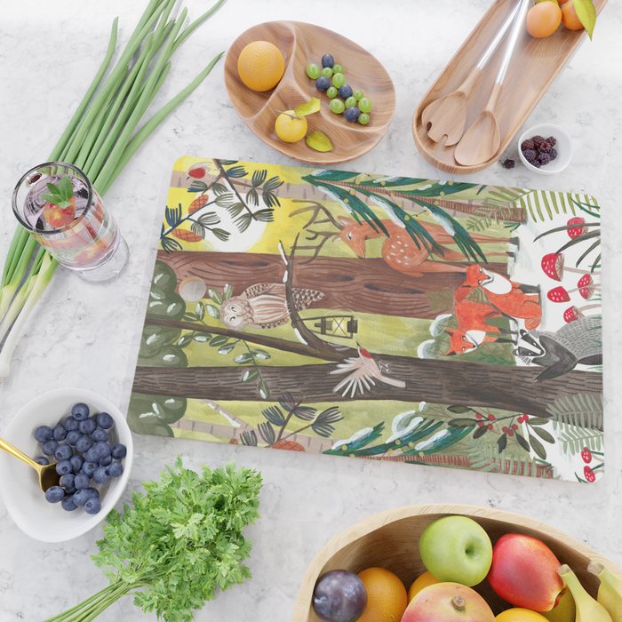 Enchanted forest & woodland animals in the snow Cutting Board Gallery Image 2