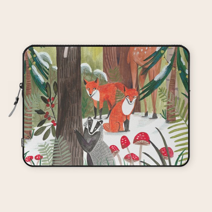 Enchanted forest & woodland animals in the snow Laptop Sleeve Gallery Image 1