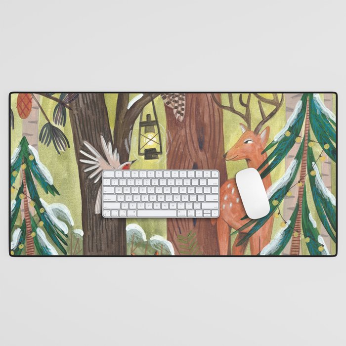 Enchanted forest & woodland animals in the snow Desk Mat Gallery Image 1