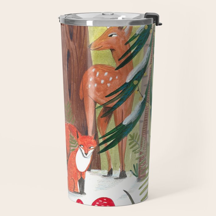 Enchanted forest & woodland animals in the snow Travel Mug Gallery Image 2
