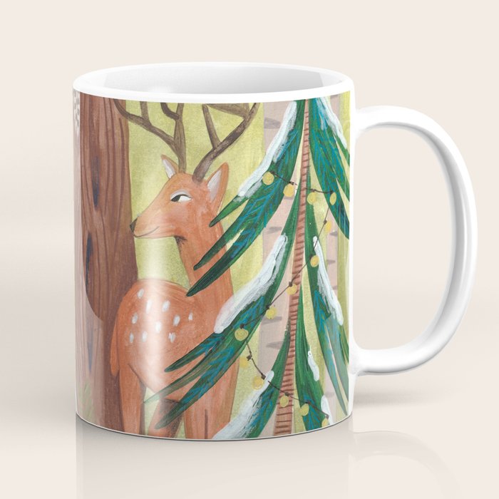 Enchanted forest & woodland animals in the snow Coffee Mug Gallery Image 1