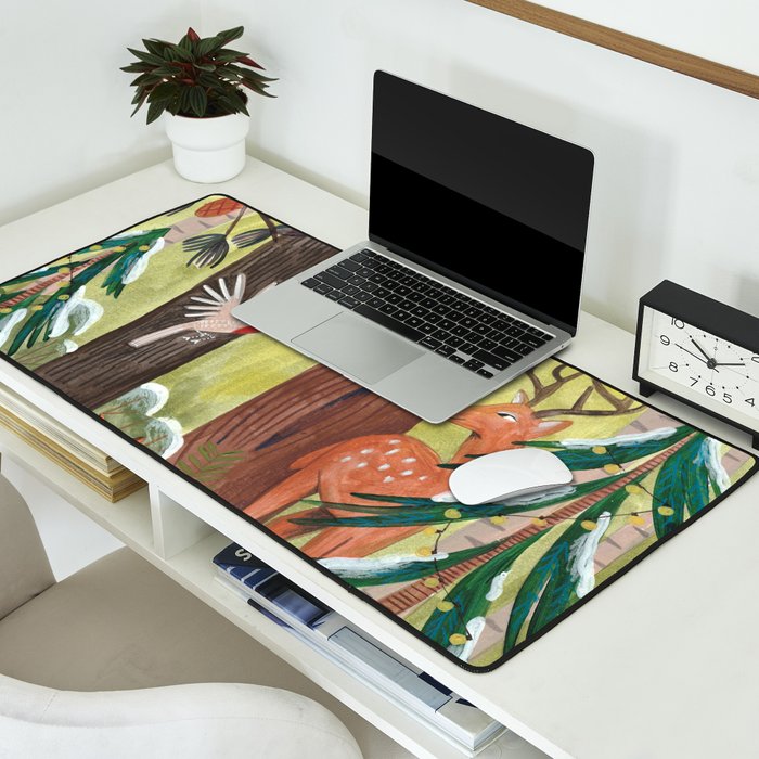Enchanted forest & woodland animals in the snow Desk Mat Gallery Image 2
