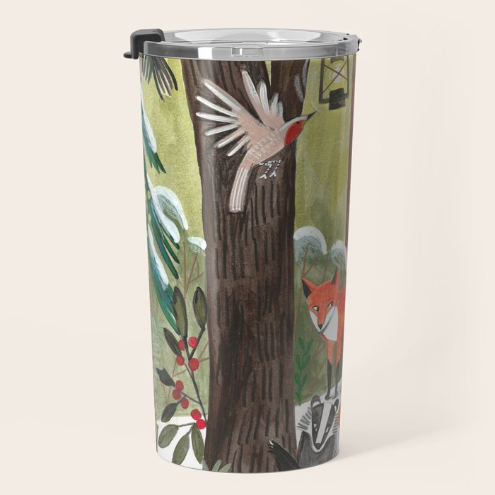 Enchanted forest & woodland animals in the snow Travel Mug Gallery Image 3