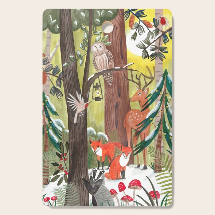 Enchanted forest & woodland animals in the snow Cutting Board Gallery Image 1