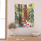 Enchanted forest & woodland animals in the snow Wall Tapestry Gallery Image 2