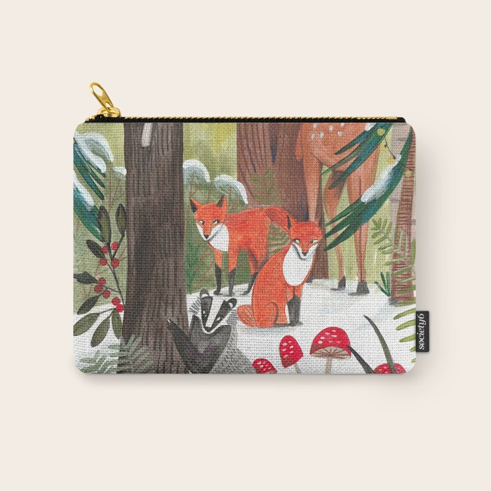 Enchanted forest & woodland animals in the snow Carry All Pouch Gallery Image 1