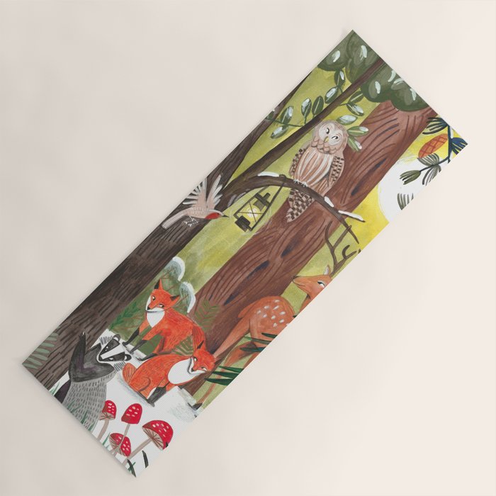 Enchanted forest & woodland animals in the snow Yoga Mat Gallery Image 1