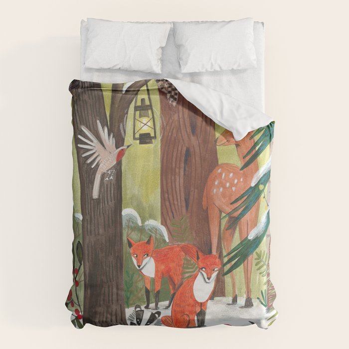 Enchanted forest & woodland animals in the snow Duvet Cover Gallery Image 6