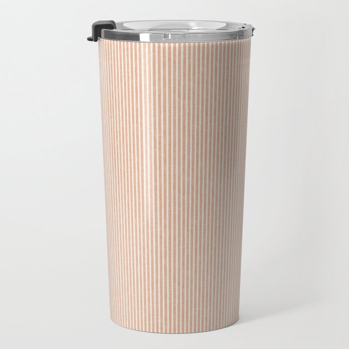 linen textured stripes - peach Travel Mug Gallery Image 3