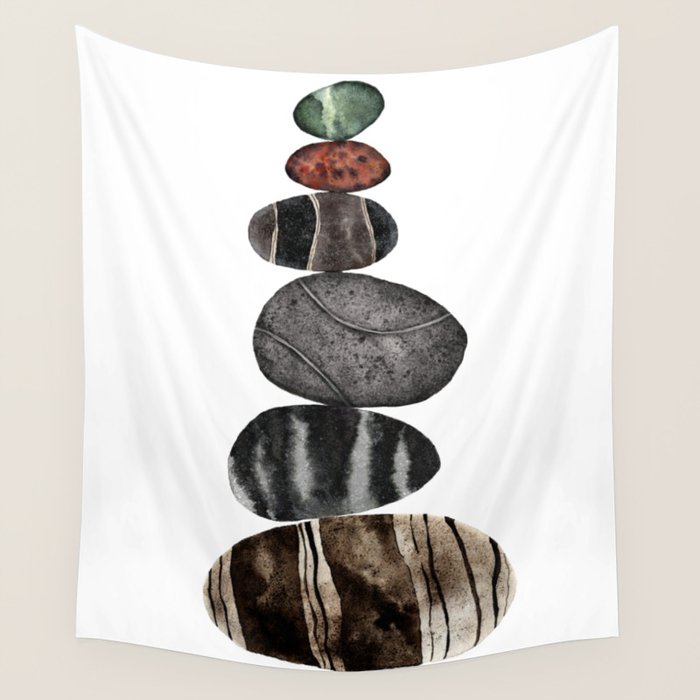 balancing beach pebbles Wall Tapestry Gallery Image 1