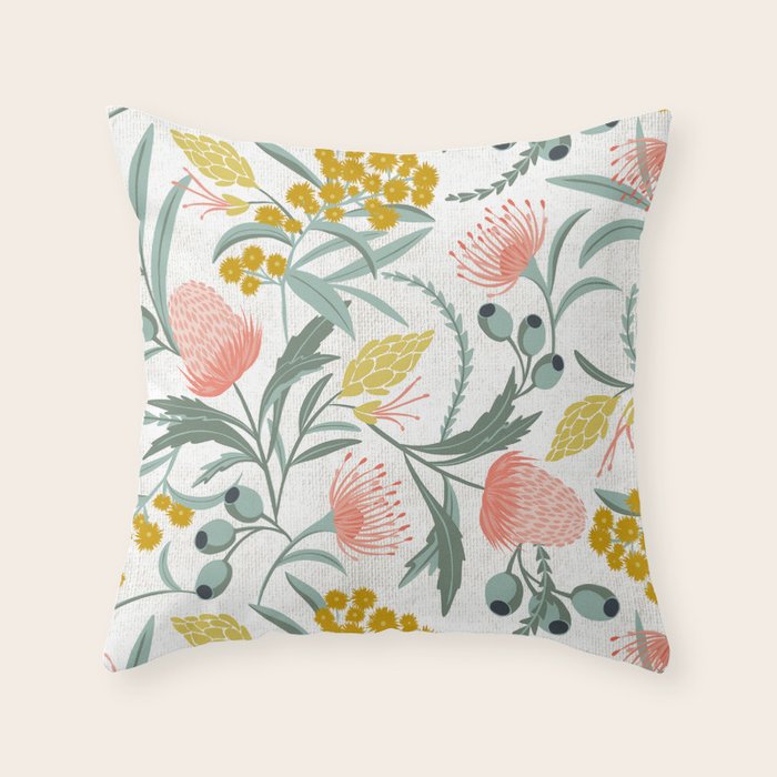 Flora Australis White Throw Pillow Gallery Image 1