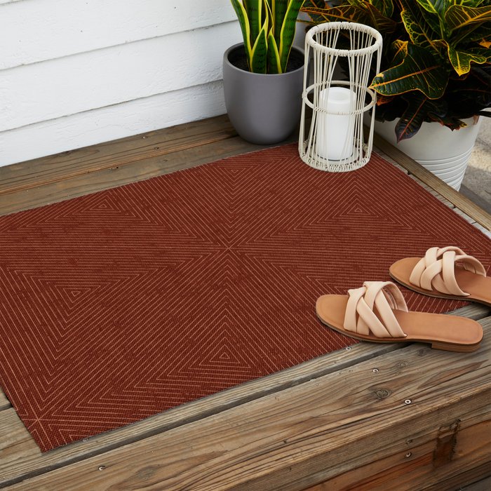 boho triangle stripes - rust Outdoor Rug Gallery Image 2