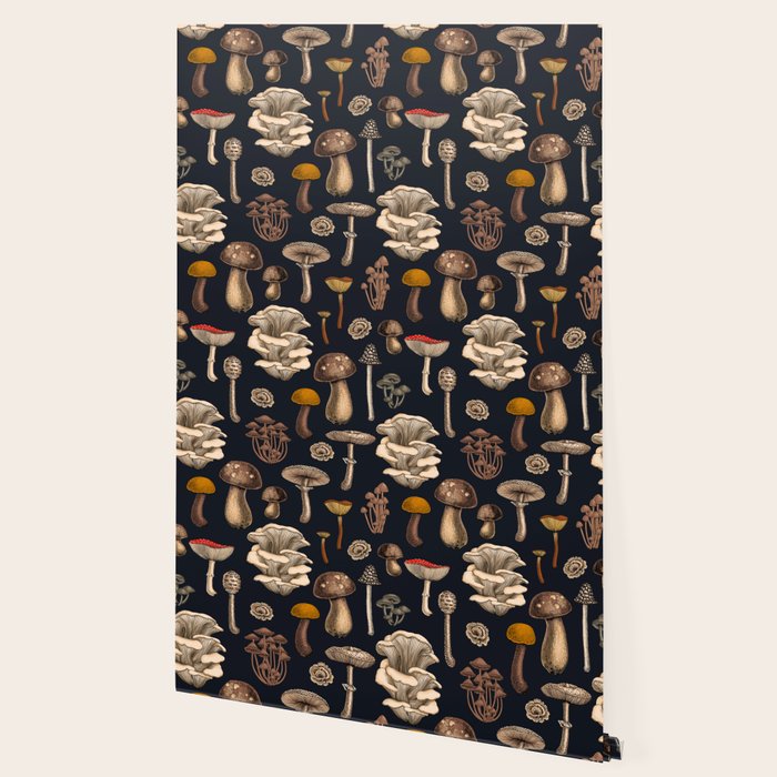 Wild Mushrooms  on graphite black Wallpaper Gallery Image 2