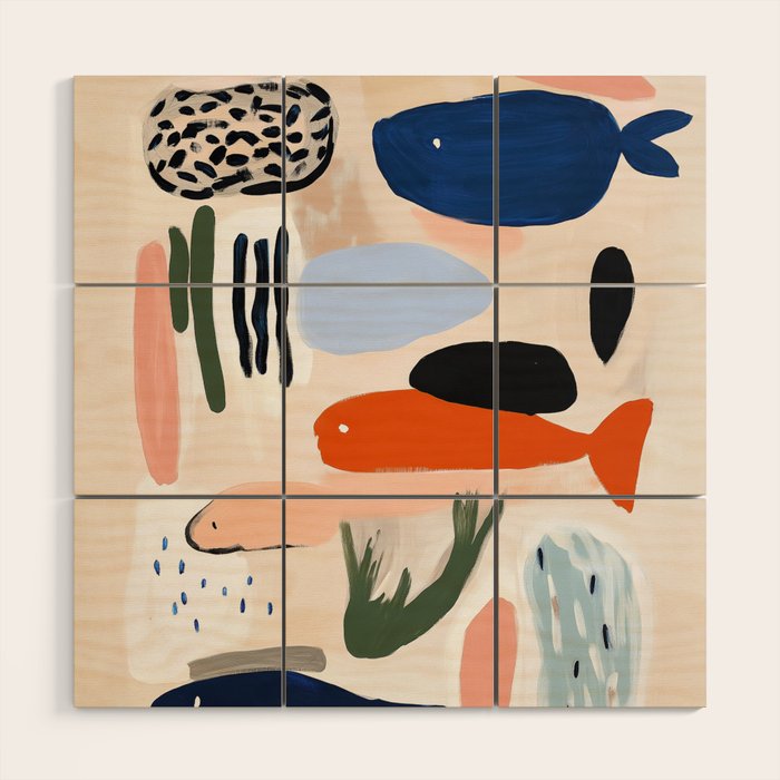 Sea Life Abstract Coral Seashells and Fishses Ocean Coastal  Art Painting  Wood Wall Art Gallery Image 1