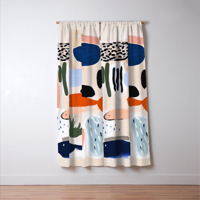 Sea Life Abstract Coral Seashells and Fishses Ocean Coastal  Art Painting  Window Curtain Gallery Image 3