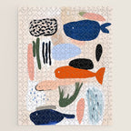 Sea Life Abstract Coral Seashells and Fishses Ocean Coastal  Art Painting  Jigsaw Puzzle Gallery Image 1