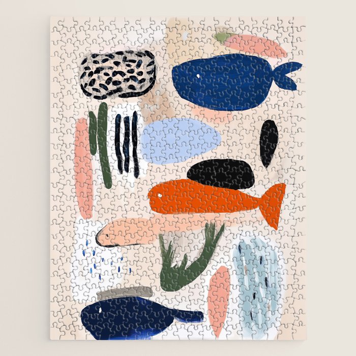 Sea Life Abstract Coral Seashells and Fishses Ocean Coastal  Art Painting  Jigsaw Puzzle Gallery Image 1