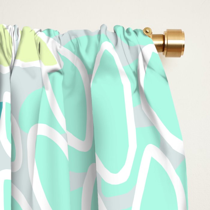 Floral Prints, Teal, Turquoise and Yellow Window Curtain Gallery Image 2